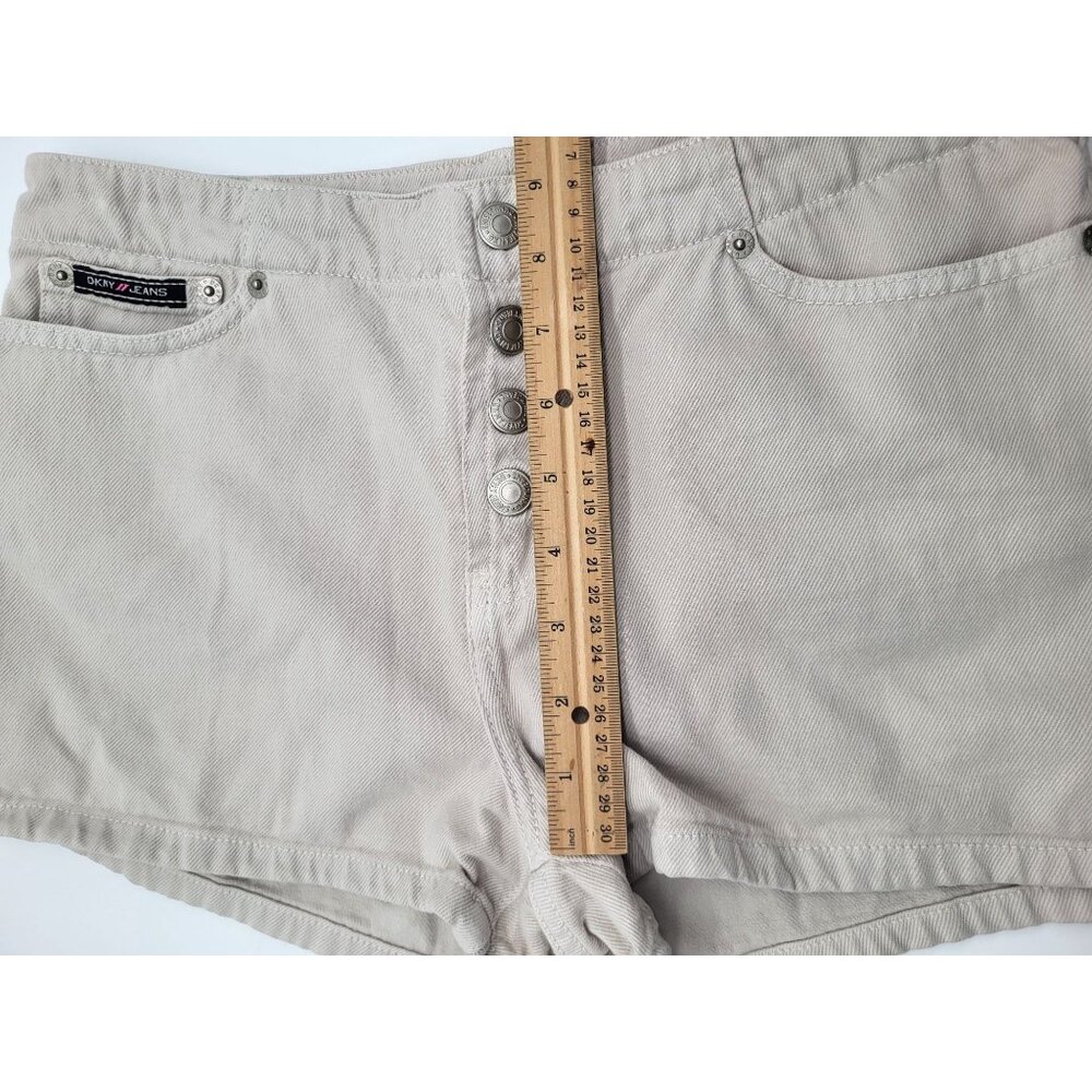 DKNY Juniors SZ 5 Button Fly Beige Mini Shorts y2k preppy - Picture 7 of 9